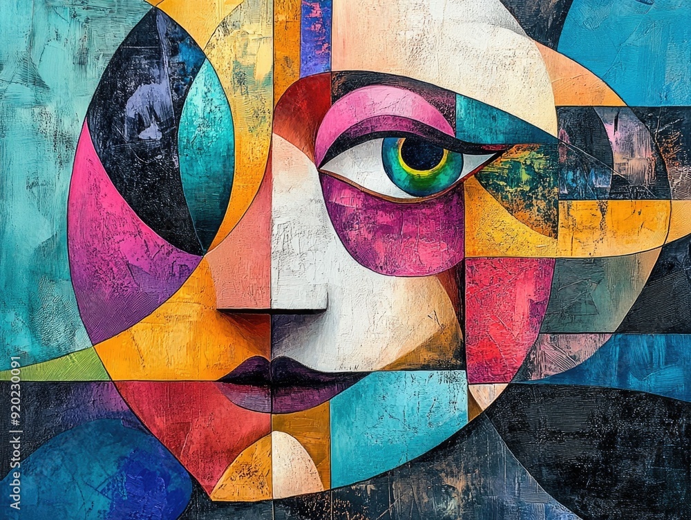 Poster captivating geometric and organic forms create a mesmerizing abstract composition blending modern an