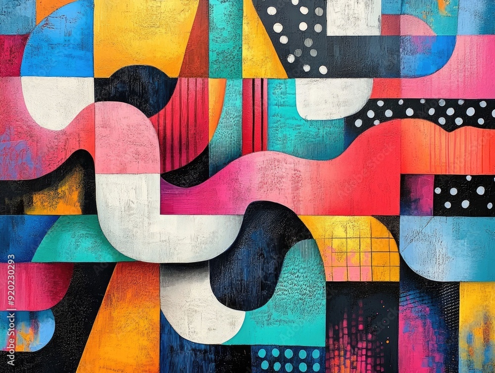 Poster vibrant and playful abstract shapes forming intricate geometric patterns for modern and creative des