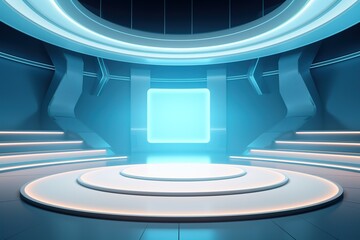 Obraz premium Futuristic platform with blue glowing lights.