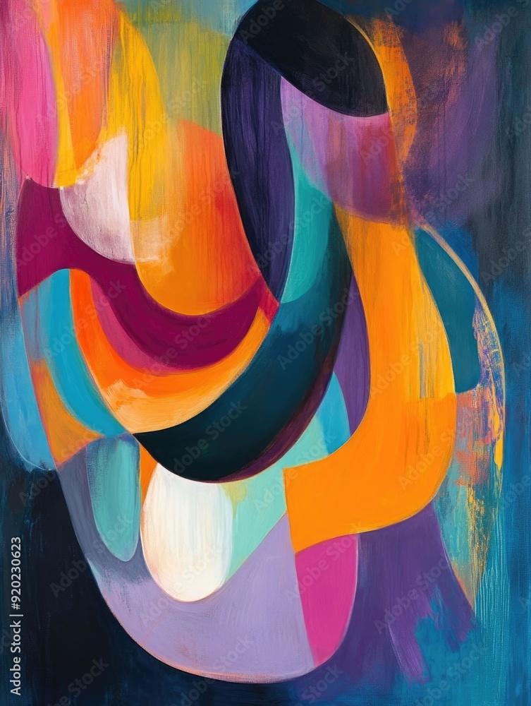 Poster captivating abstract artwork featuring organic fluid shapes with a bold vibrant color palette and dy