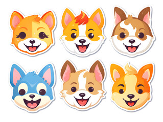 Fototapeta premium Dog head kawaii stickers with vibrant color