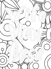 Mothers-Day Quotes Flower Coloring Page Beautiful black and white illustration for adult coloring book