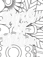 Mothers-Day Quotes Flower Coloring Page Beautiful black and white illustration for adult coloring book
