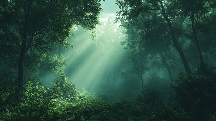 Fototapeta premium Prehistoric forest with a smoking erupting volcano.