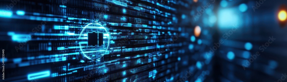 Aufkleber futuristic data visualization with glowing blue patterns and digital lines representing technology a