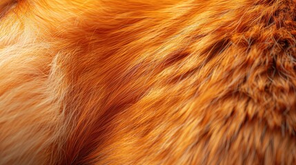 Fototapeta premium A detailed view of soft, orange fur illuminated by sunlight, highlighting its rich texture