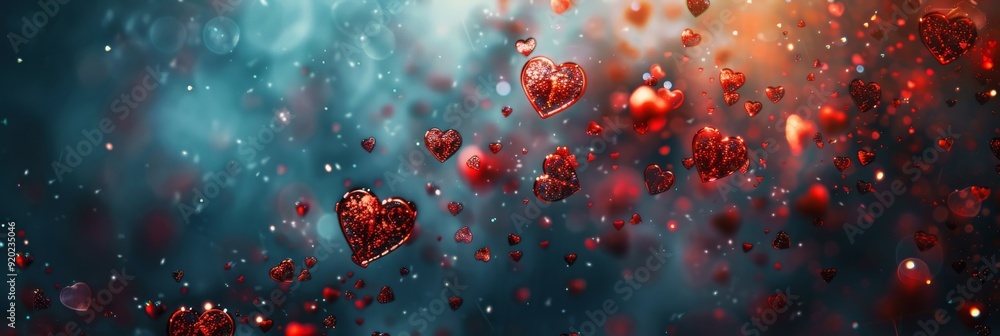 Poster a mesmerizing and magical arrangement of hearts gently floating within a vibrant and enchanting cosm