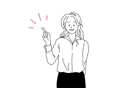 recommend clip art: 笑顔で指をさす女性　線画