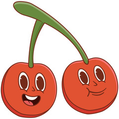 Groovy Retro Cherries Character Illustration