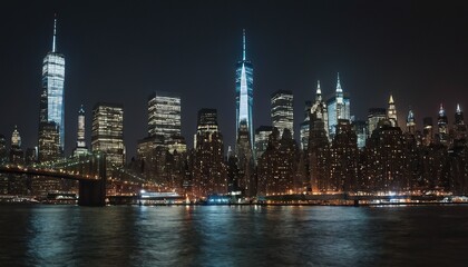 Obraz premium Lower Manhattan skyline during the blue hour with Hudson River in the foreground 19