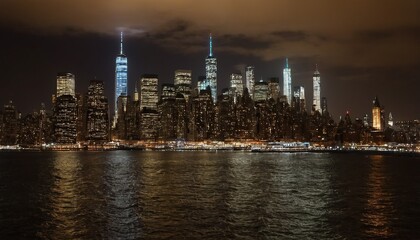 Obraz premium Lower Manhattan skyline during the blue hour with Hudson River in the foreground 18