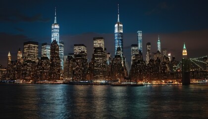 Lower Manhattan skyline during the blue hour with Hudson River in the foreground 14