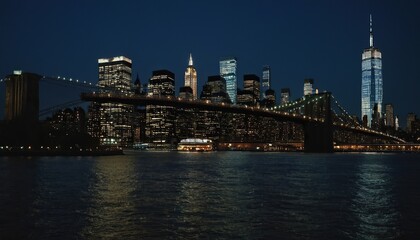 Obraz premium A night view of the Manhattan skyline from across the Hudson River 17