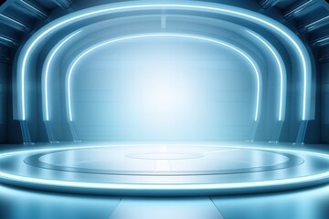 Obraz premium Futuristic Sci-Fi Stage with Glowing Neon Lights.