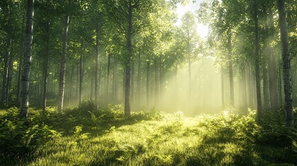 Obraz premium misty forest in the morning