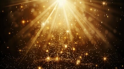 Obraz premium Brilliant golden rays break through darkness, casting shimmering light particles that create a captivating and enchanting ambiance