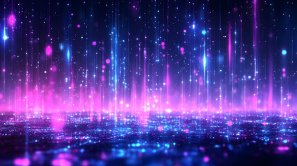 A vibrant digital landscape with glowing lights and reflections, creating a mesmerizing effect.