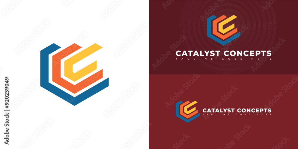 Poster abstract initial letter c or cc in multiple colors isolated on multiple background colors. the logo 