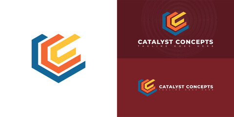 Abstract initial letter C or CC in multiple colors isolated on multiple background colors. The logo is suitable for creative marketing consulting firm logo design inspiration templates.