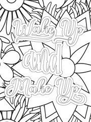 Mothers-Day Quotes Flower Coloring Page Beautiful black and white illustration for adult coloring book