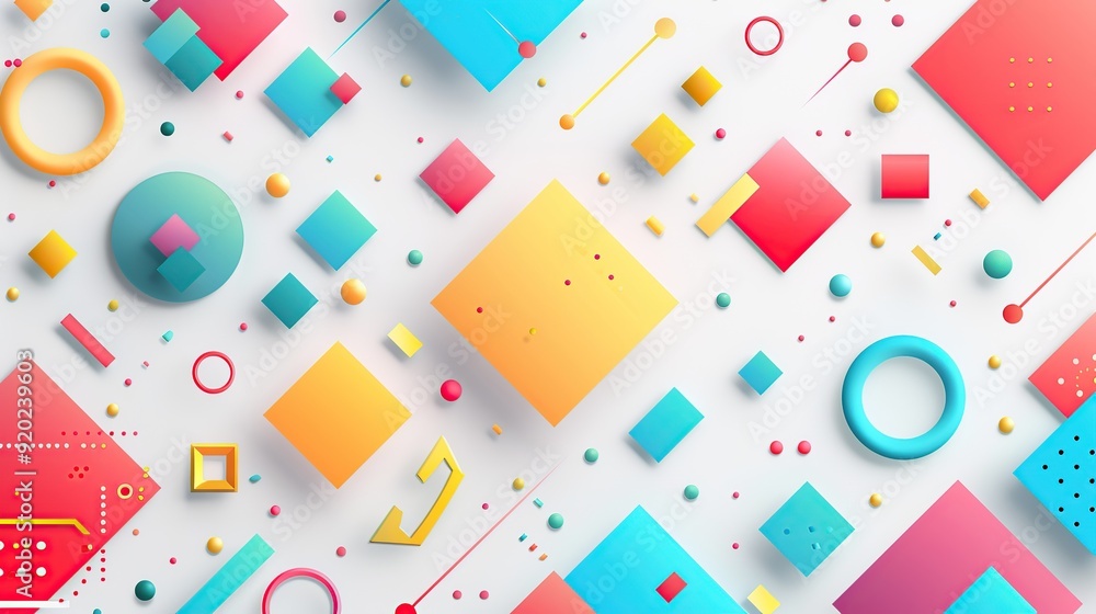 Fototapete abstract background with colorful geometric shapes and squares on white background. copy space for t