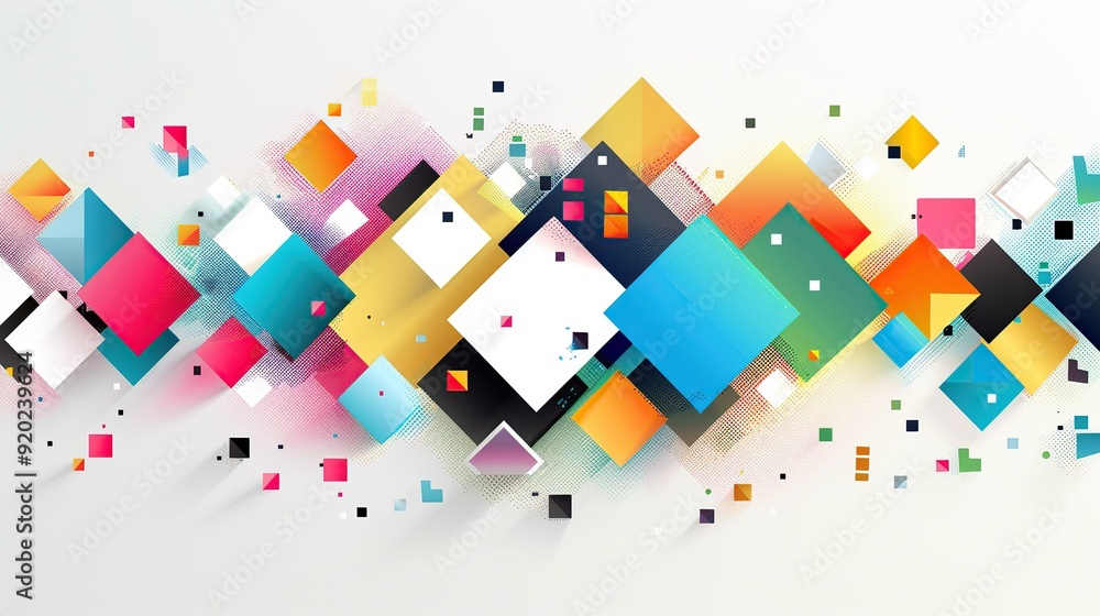 Fototapete abstract background with colorful geometric shapes and squares on white background. copy space for t