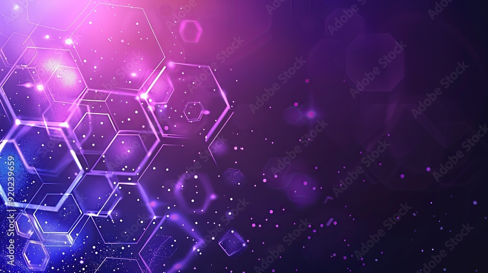 Poster abstract background with hexagons and digital technology, style of purple blue gradient color. copy 