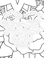 Mothers-Day Quotes Flower Coloring Page Beautiful black and white illustration for adult coloring book