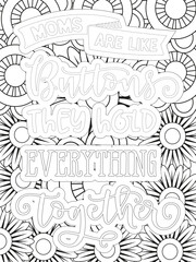 Mothers-Day Quotes Flower Coloring Page Beautiful black and white illustration for adult coloring book