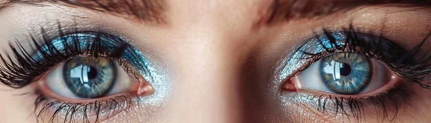 Hypnotic captivating eyes with long, detailed lashes, high-definition close-up