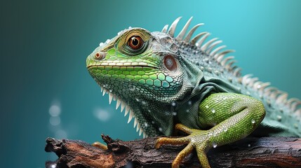 Obraz premium green lizard on blue background 