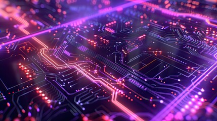 Fototapeta premium Abstract Circuit Board with Neon Lights