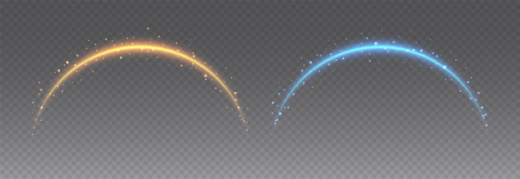 Magic arch with sparkles, glowing arc with stars. shooting star tail light effect. Vector illustration.
