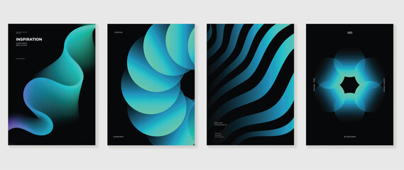 Modern gradient poster background vector set. Minimalist style cover template with monotone perspective geometric prism shapes collection. Ideal design for social media, cover, banner, flyer.