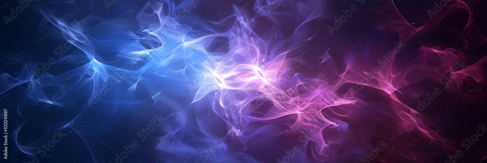 Poster a mesmerizing blend of vibrant blue and deep purple light waves, creating an abstract visual effect 