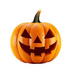 Fototapeta premium A carved Halloween pumpkin with a spooky face, glowing warmly against a transparent background. Generative AI