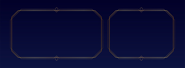 Art deco frames, golden elegant antique borders, decorative game borders or labels isolated on dark background. Vector illustration. © Likanaris