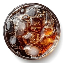 Top View of Cascading Soda Liquid Flowing on Transparent Background