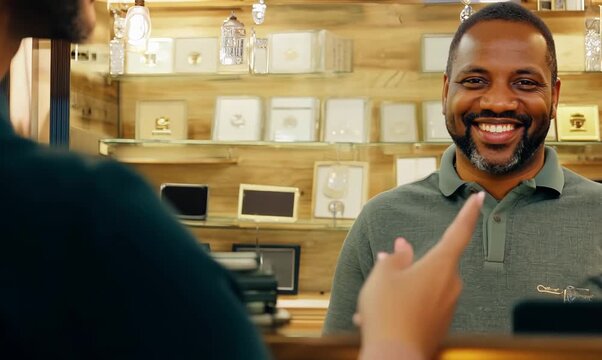 Welcoming Pawn Shop Owner Behind the Counter