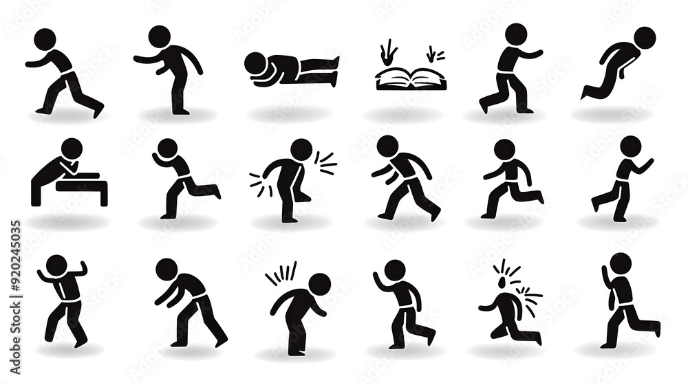 Aufkleber a collection of simple stick figure icons depicting various actions and activities.