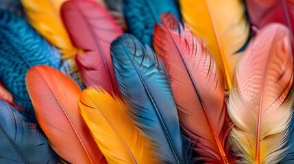 Abstract feather rainbow patchwork background.