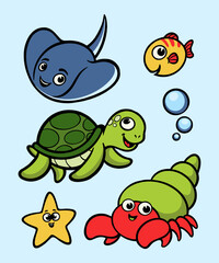 SEA WORLD BUNDLING VECTOR ILLUSTRATION