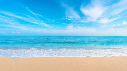 Fototapeta premium A serene beach scene with tranquil water and clear blue sky, perfect for relaxation or vacation themes.