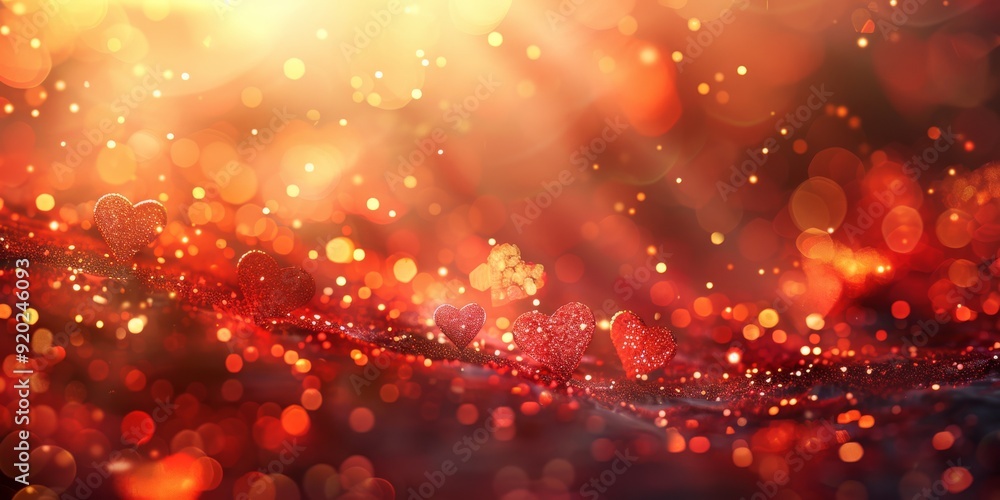 Aufkleber an enchanting abstract background with radiant red and gold sparkles and shimmering light reflection