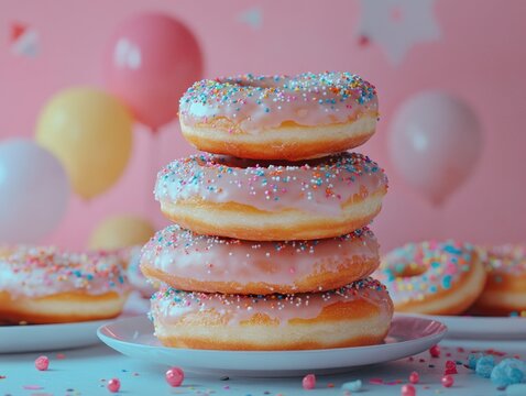 Doughnuts with sprinkles on plate