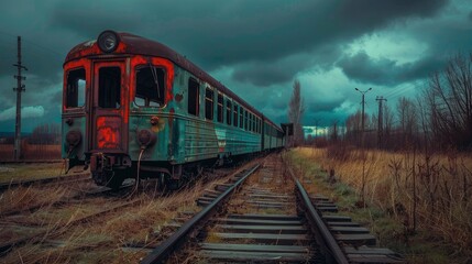 Fototapeta premium An Old Train Abandoned on a Rusty Track