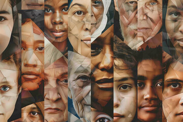  Diverse collage of human faces showcasing different ages, genders, and ethnicities