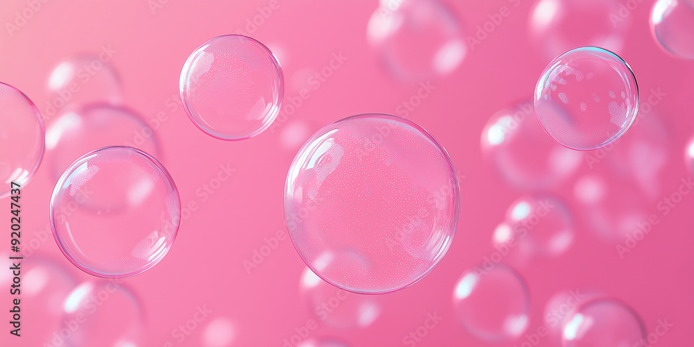 Aufkleber many soap bubbles floating on a pink background