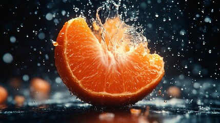 Fresh Orange Slice Splashing in Water