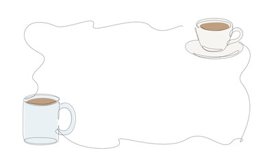 Line frame of cup of coffee. Continuous one line drawing with color.